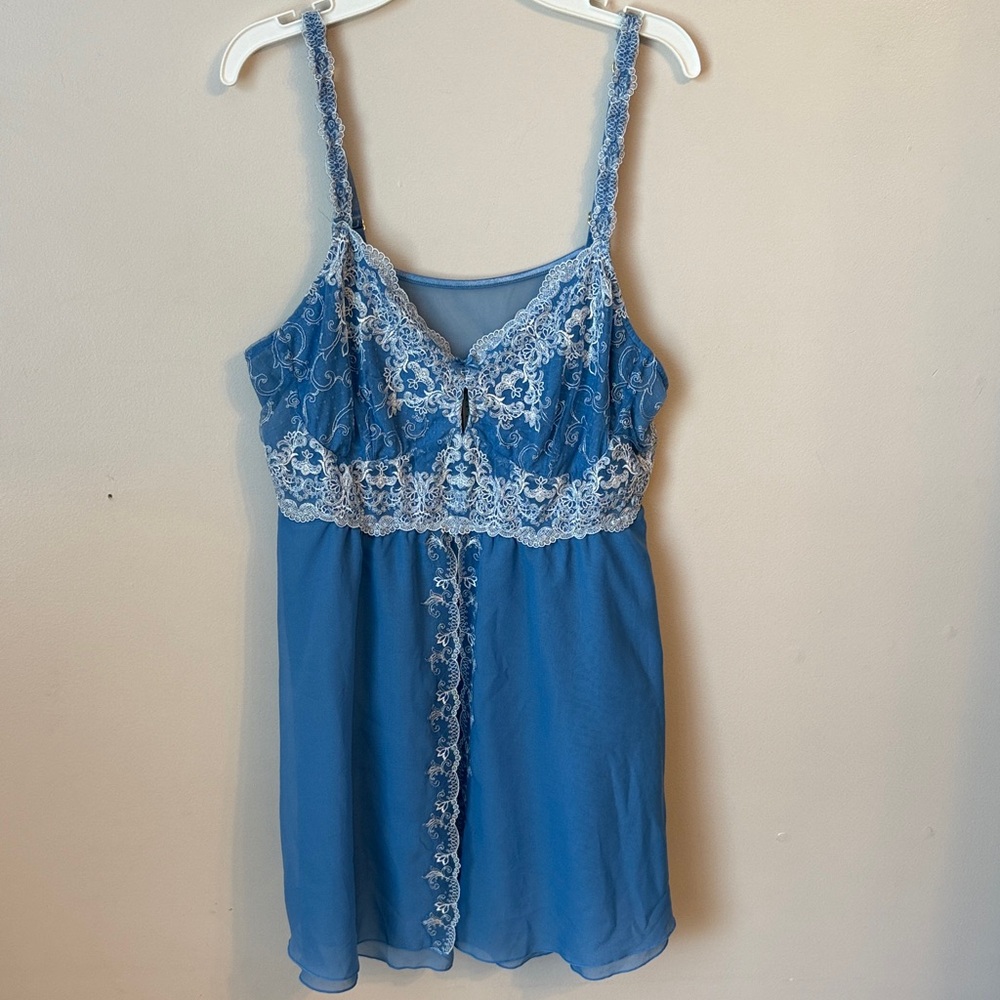 Soma‎ Blue Chiffon Nightie Teddie Size XL Lace Sheer